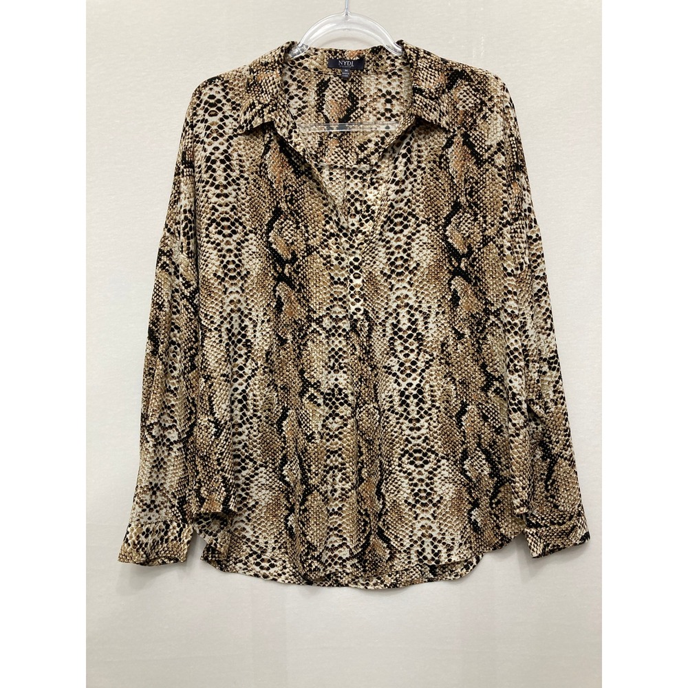 NYDJ Blouse Medium Animal Snake Print Long Sleeve Button Front Popover Preppy